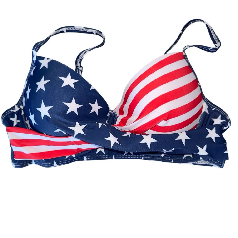 American Flag Star Print Bikini Set Red White Blue Two Piece Size Large - Picture 3 of 10